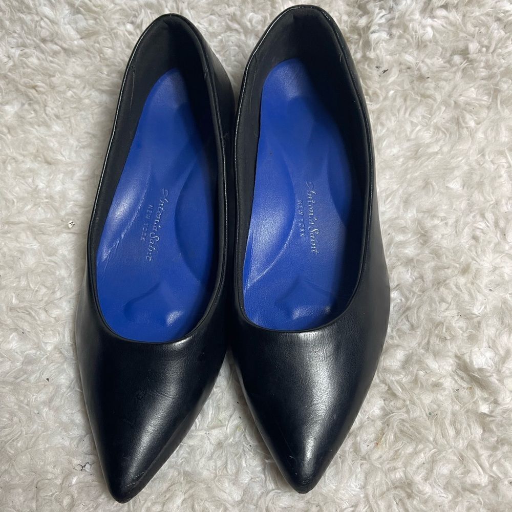 Antonia Saint NY Jane Autumn leather black slip on flats pointed toe SZ9.5